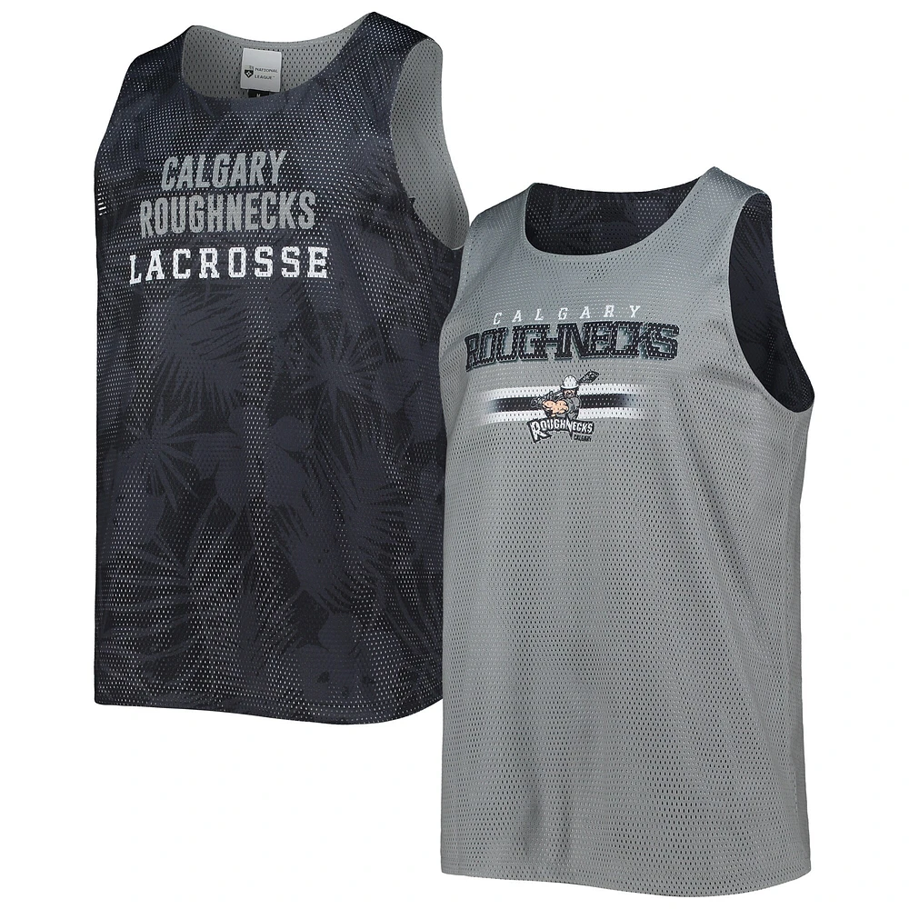 Débardeur réversible en maille FOCO Calgary Roughnecks pour hommes, noir/gris