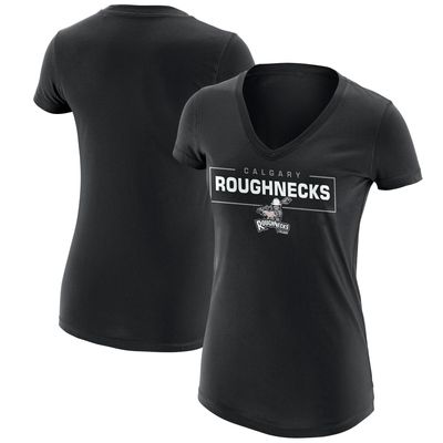 Women's Black Calgary Roughnecks Primary Logo V-Neck T-Shirt