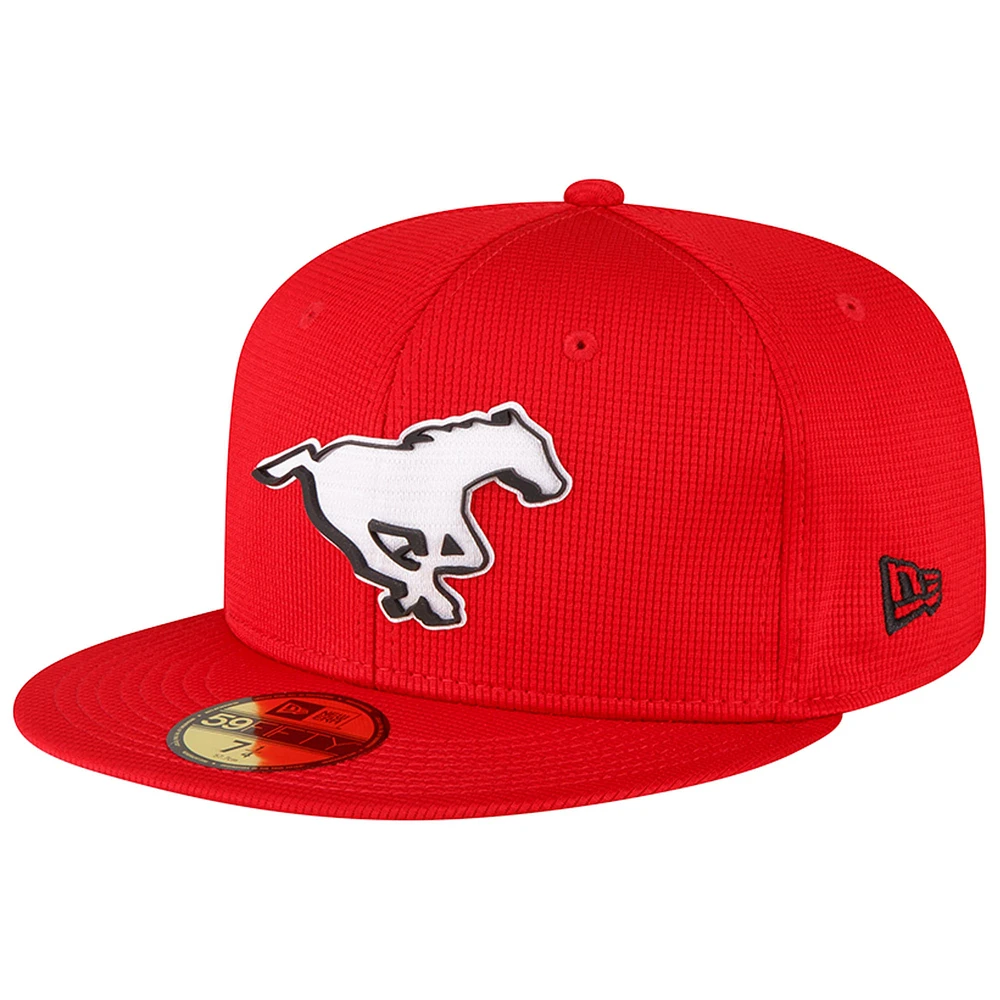 Casquette ajustée 59FIFTY Sideline des Stampeders de Calgary New Era rouge pour homme