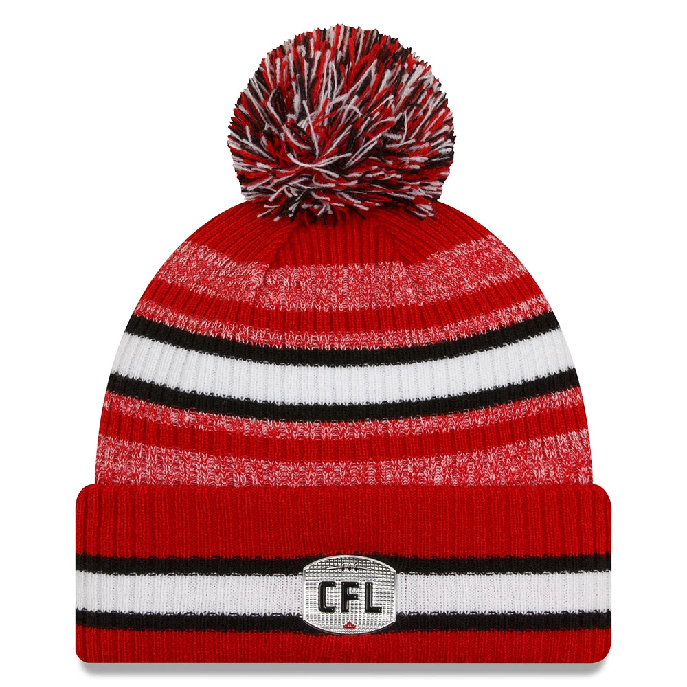 Bonnet en tricot à revers à 6 fléchettes avec pompon des Stampeders de Calgary New Era, rouge