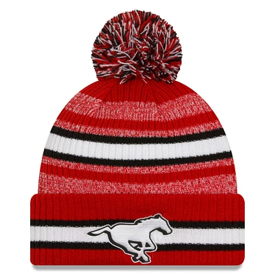 Men's New Era  Red Calgary Stampeders Sideline 6 Dart Cuffed Knit Hat with Pom