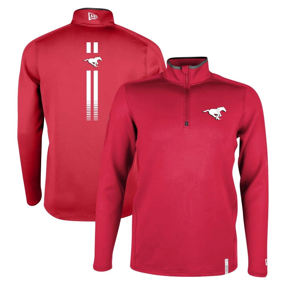 Haut à quart de zip Performance Sideline Edge des Stampeders Calgary New Era rouge pour hommes