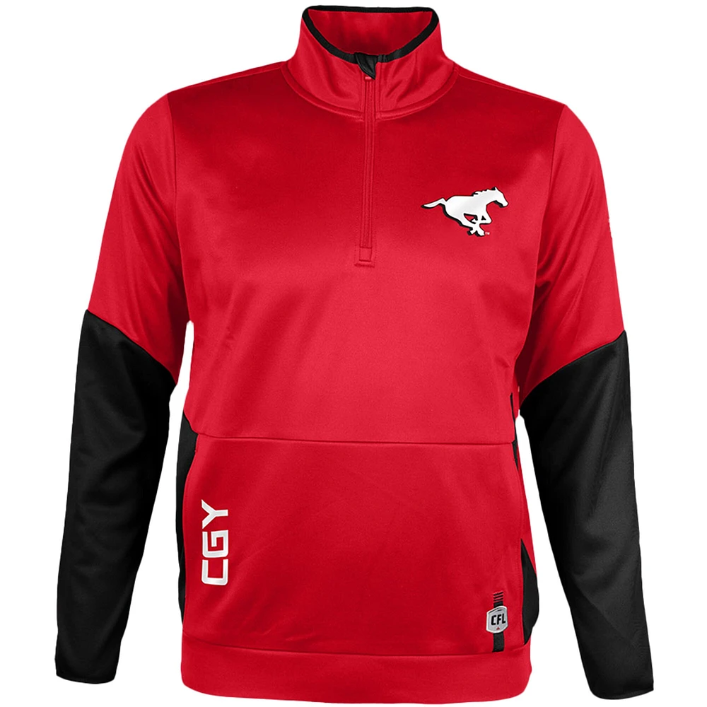 Haut en molleton Performance Sideline rouge à fermeture éclair quart de tour pour homme New Era des Stampeders Calgary