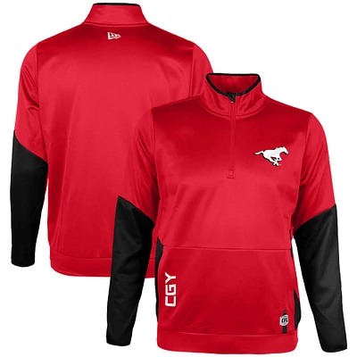 Haut en molleton Performance Sideline rouge à fermeture éclair quart de tour pour homme New Era des Stampeders Calgary