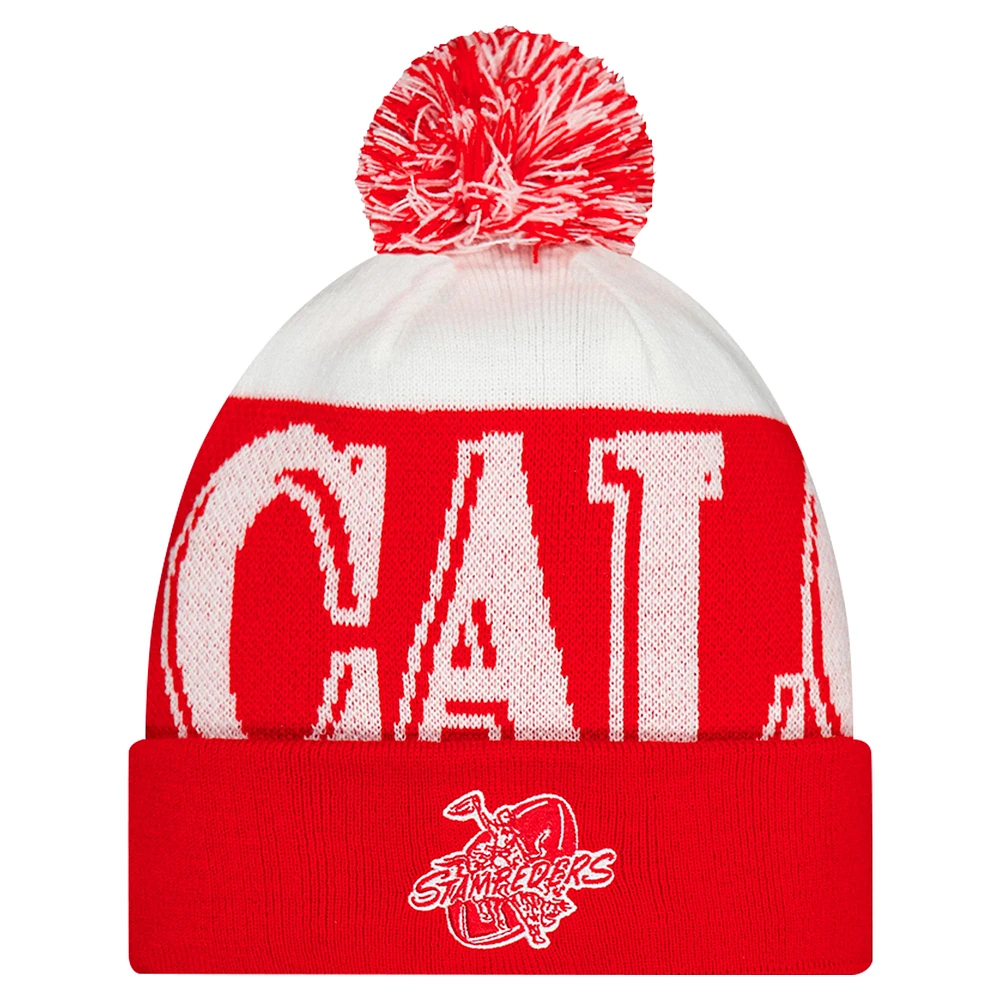 Bonnet en tricot à revers et pompon Calgary Stampeders Turf Traditions de New Era pour homme