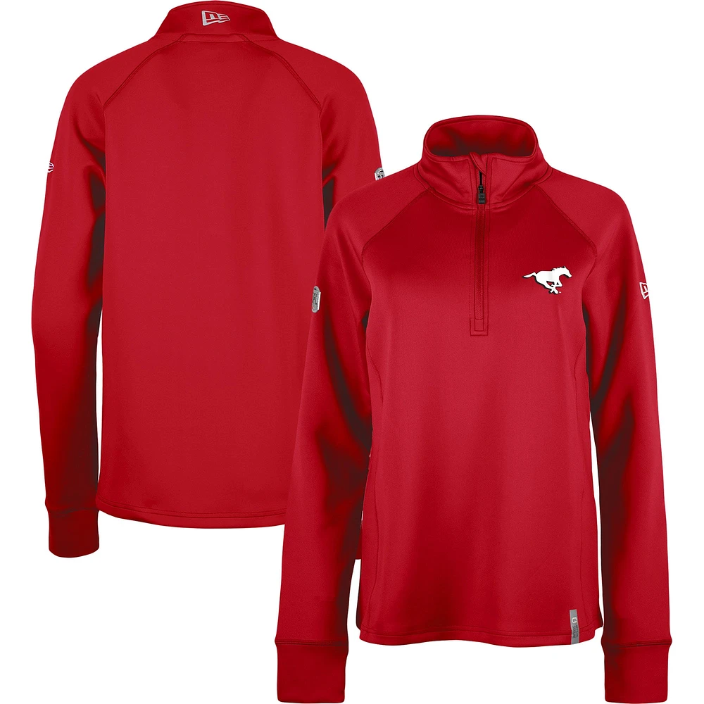 Haut 5th & Ocean by New Era Red Calgary Stampeders Sideline Piper Performance Raglan Quarter-Zip Top pour femmes