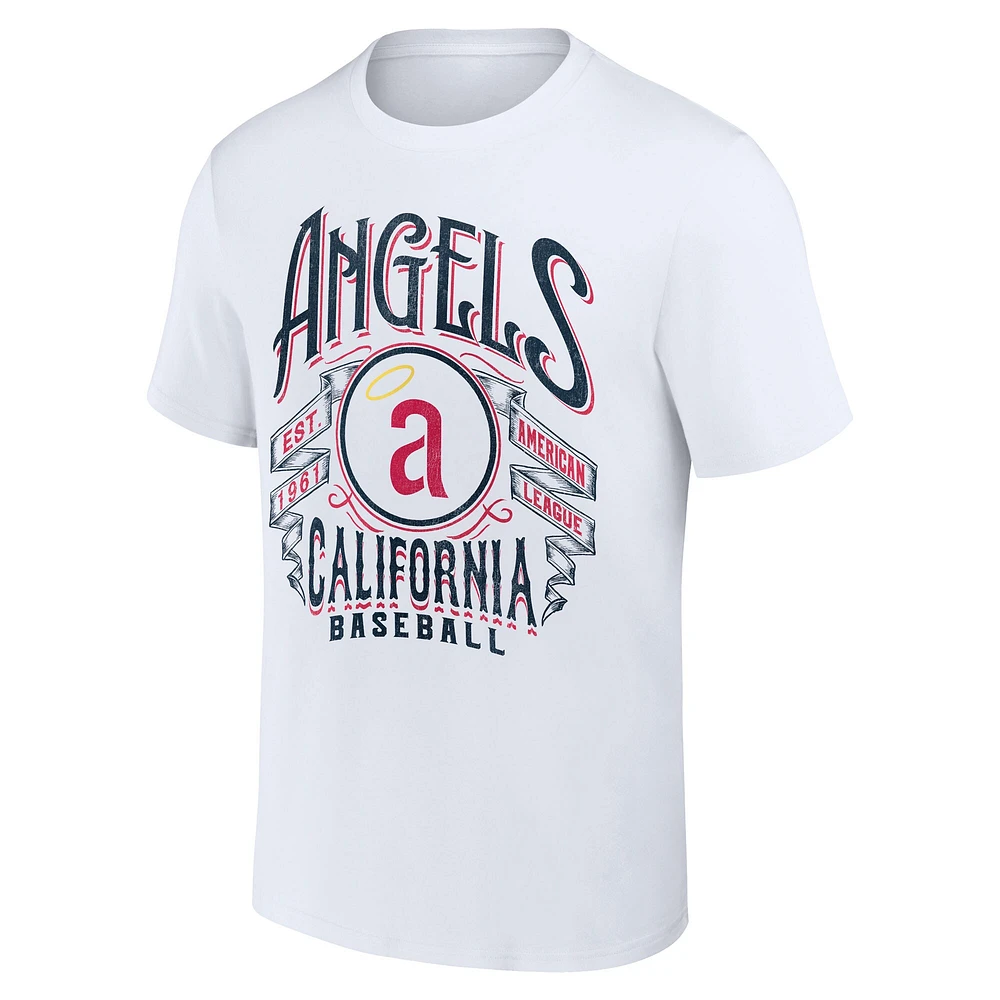 Collection Darius Rucker pour homme par Fanatics White California Angels Cooperstown T-shirt en détresse Rock