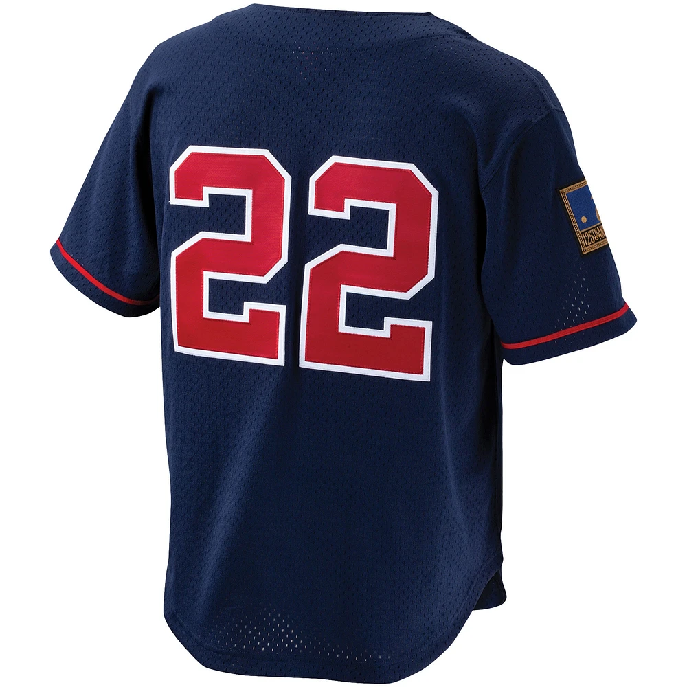 Men's Mitchell & Ness Bo Jackson Navy California Angels Cooperstown Collection Mesh Batting Practice Button-Up Jersey