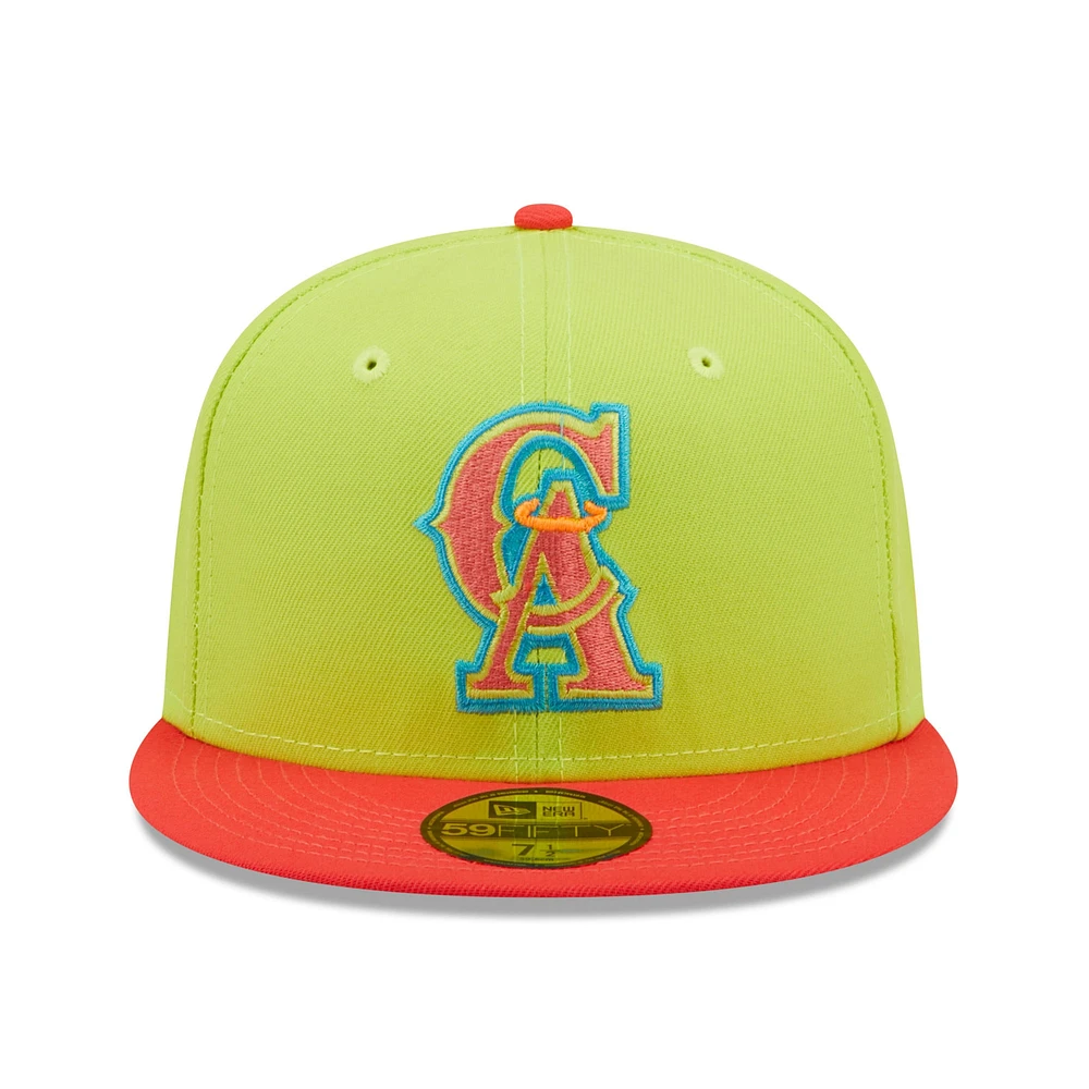 Casquette ajustée New Era California Angels, Los Angeles Angels Cyber ​​Highlighter 59FIFTY vert/rouge pour homme