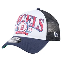 Men's New Era  Navy California Angels Distressed 9FORTY A-Frame Adjustable Trucker Hat