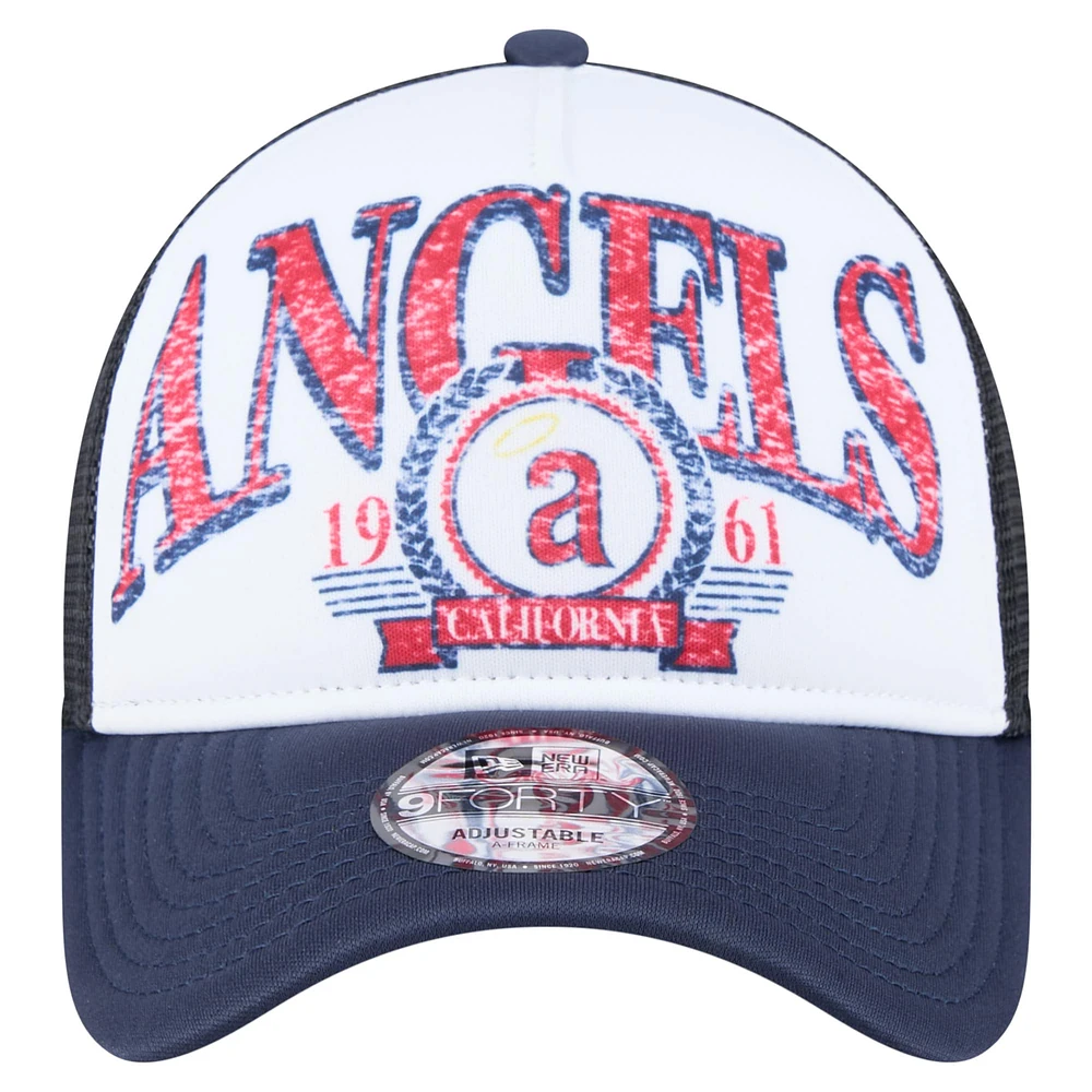 Men's New Era  Navy California Angels Distressed 9FORTY A-Frame Adjustable Trucker Hat
