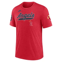 T-shirt Nike rouge chiné pour homme California Angels Cooperstown Collection Eras Tri-Blend