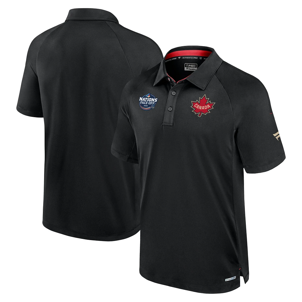 Polo Fanatics noir pour homme Canada 2025 4 Nations Face-Off Authentic Pro Poly