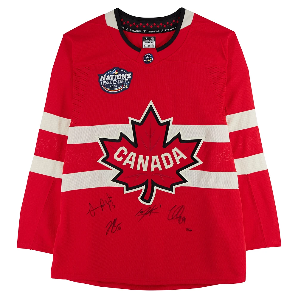 Nathan MacKinnon, Cale Makar, Sam Reinhart & Jordan Binnington Canada Autographed Red 4 Nations Face-Off Fanatics Premium Jersey - Limited Edition of 10