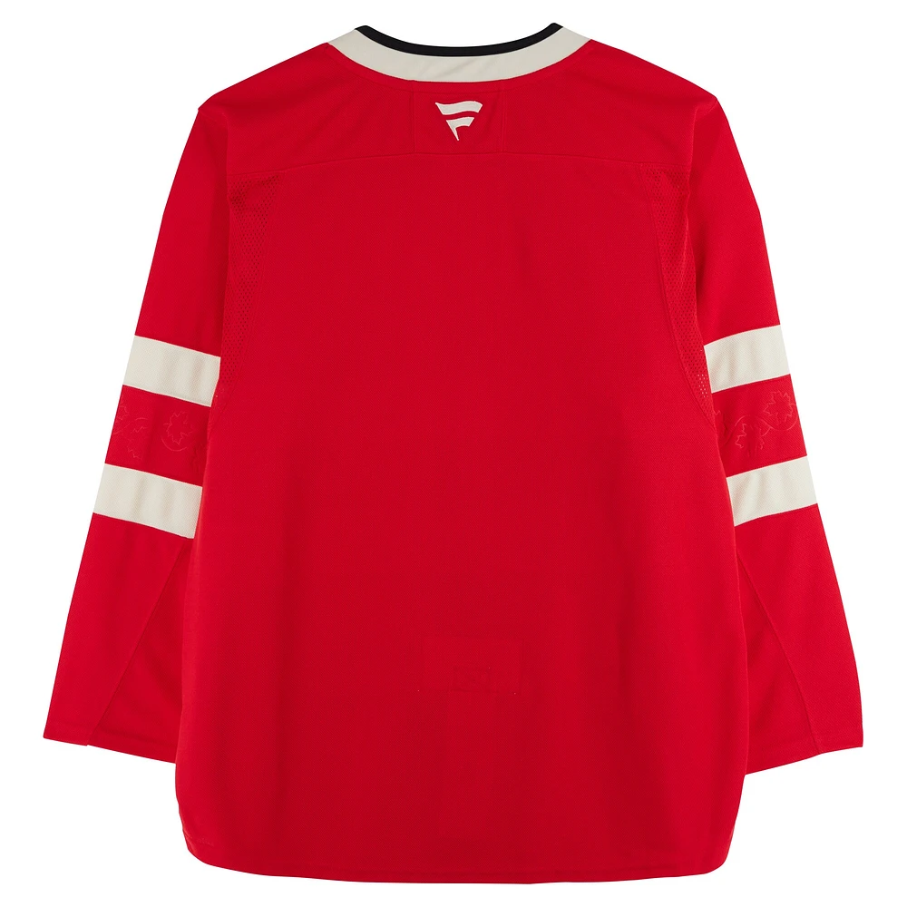 Nathan MacKinnon, Cale Makar, Sam Reinhart & Jordan Binnington Canada Autographed Red 4 Nations Face-Off Fanatics Premium Jersey with Multiple Inscriptions - Limited Edition #1/10