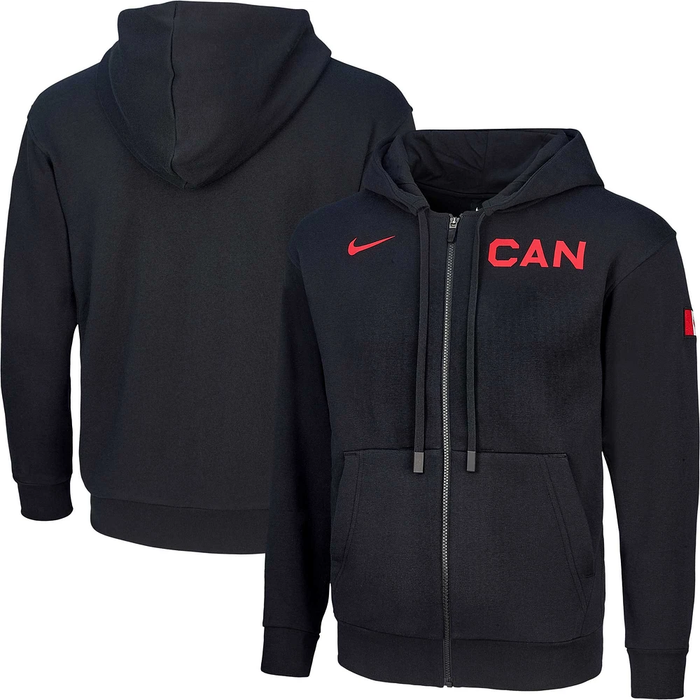 Sweat à capuche entièrement zippé en polaire Nike Canada Basketball Travel pour homme, noir