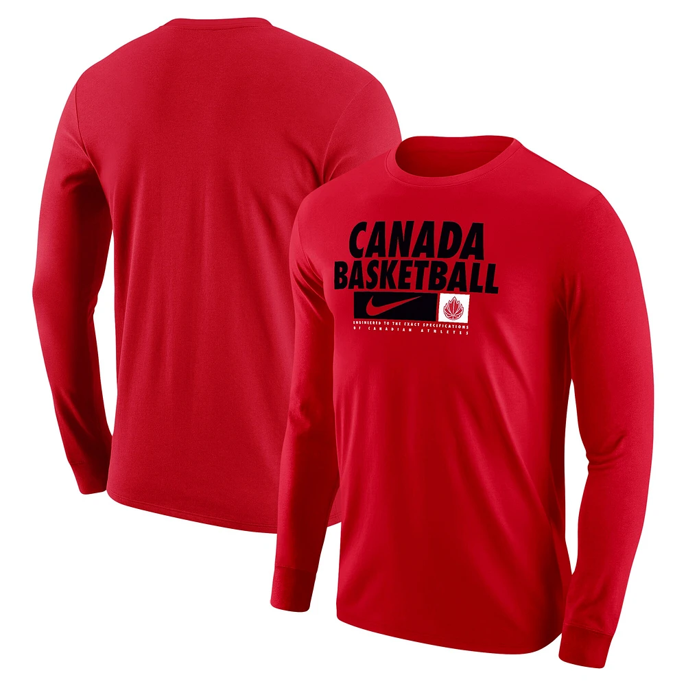 T-shirt à manches longues Nike Canada Basketball Core pour homme, rouge