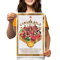 Affiche dorée de 12 po x 16 po de l'équipe nationale féminine de Canada Soccer 2021