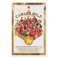 Affiche dorée de 12 po x 16 po de l'équipe nationale féminine de Canada Soccer 2021