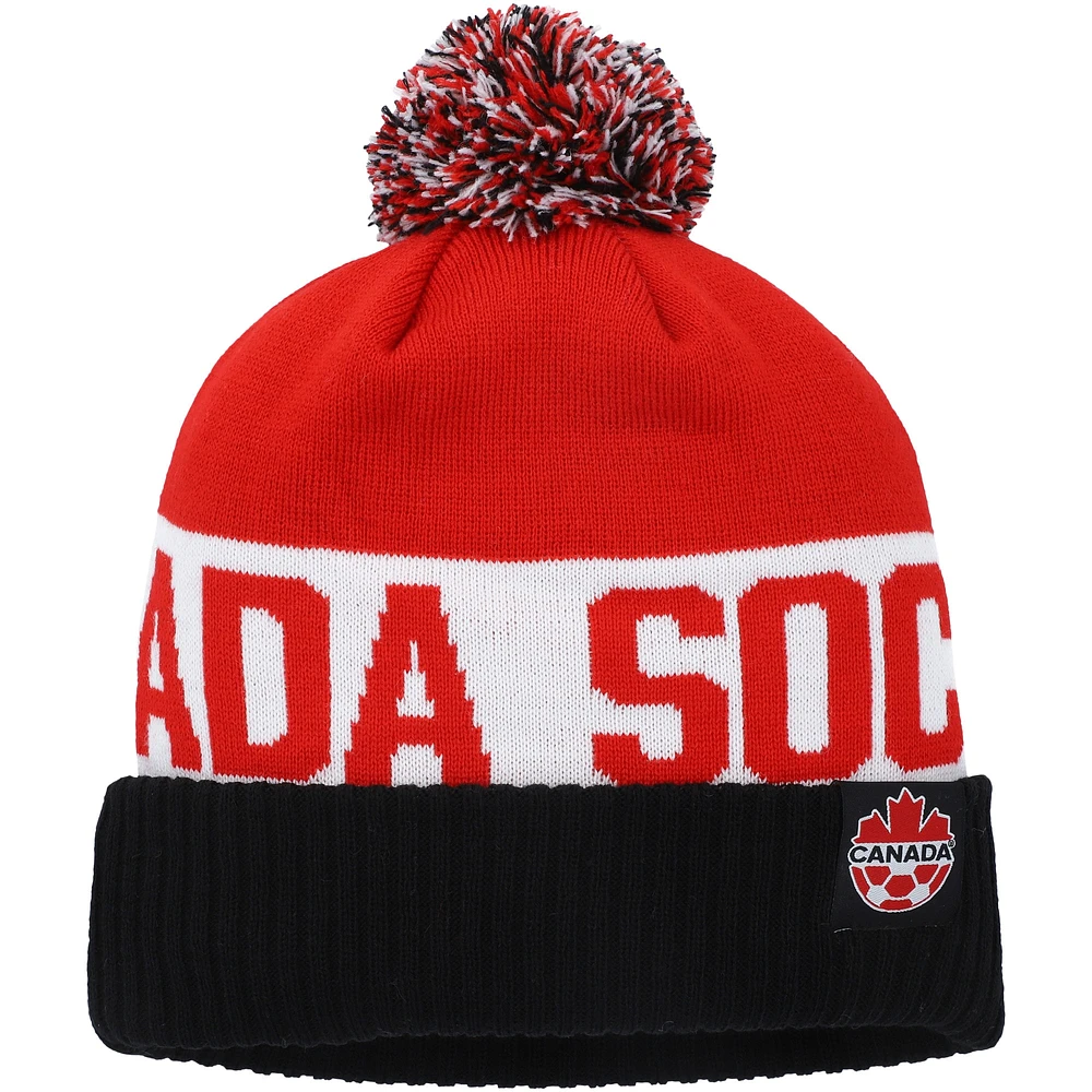 Men's Nike Black/Red Canada Soccer Classic Stripe Cuffed Knit Hat with Pom