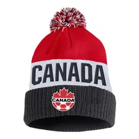 Men's Nike Black Canada Soccer Classic Stripe Cuffed Knit Hat with Pom