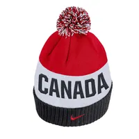 Men's Nike Black Canada Soccer Classic Stripe Cuffed Knit Hat with Pom