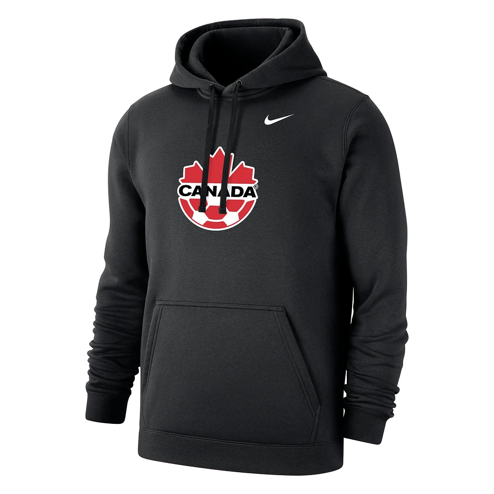 Chandail à capuchon enfiler avec logo principal Nike Canada Soccer Club Fleece pour homme, noir