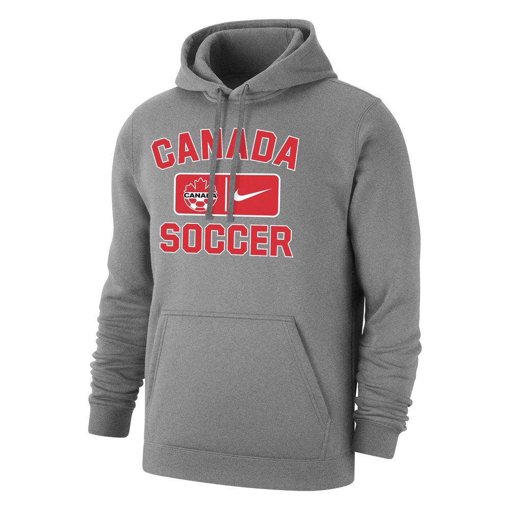 Men's Nike Heather Gray Canada Soccer Club Wordmark Fleece - Pullover Hoodie