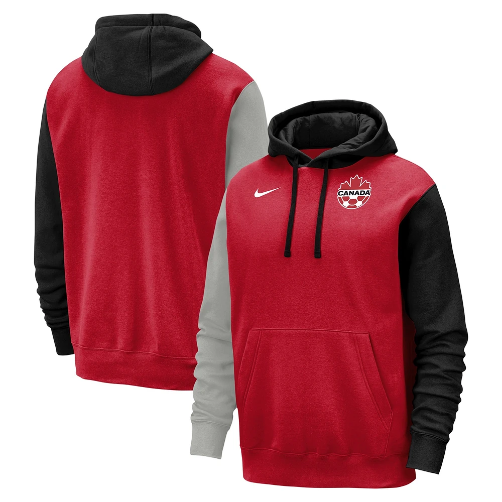 Men's Nike Red Canada Soccer Color Block Club Fleece Pullover Hoodie