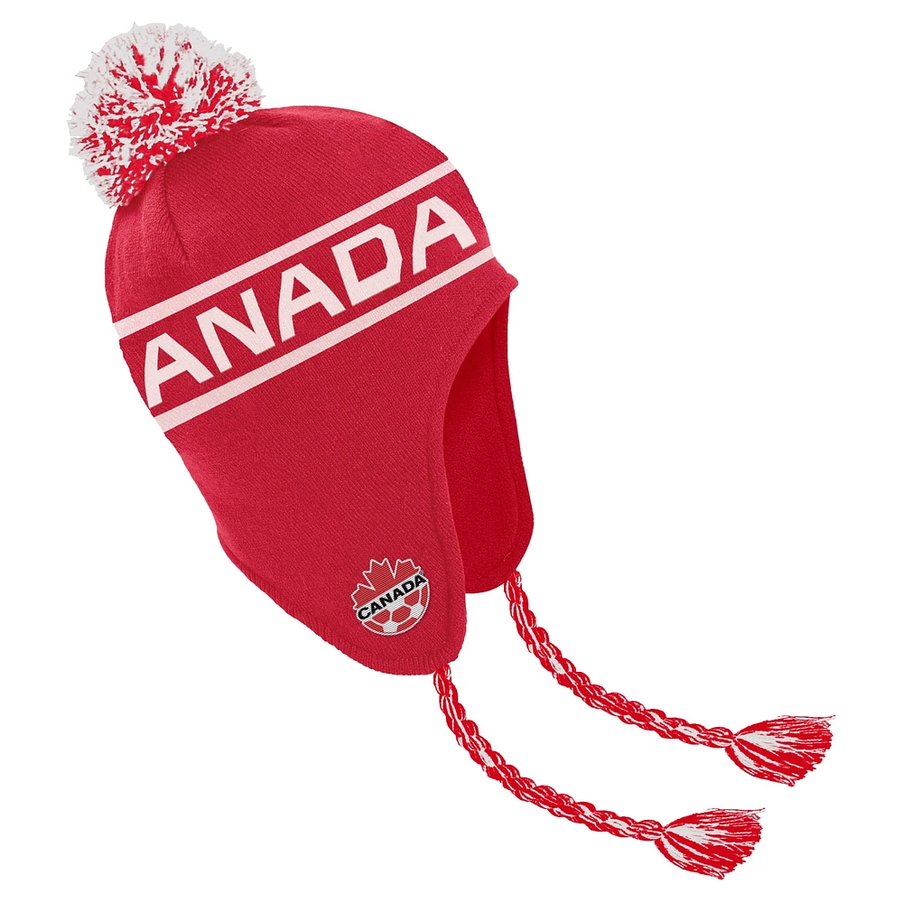 Bonnet en tricot à pompon et oreillettes Nike Canada Soccer rouge pour homme avec pompon