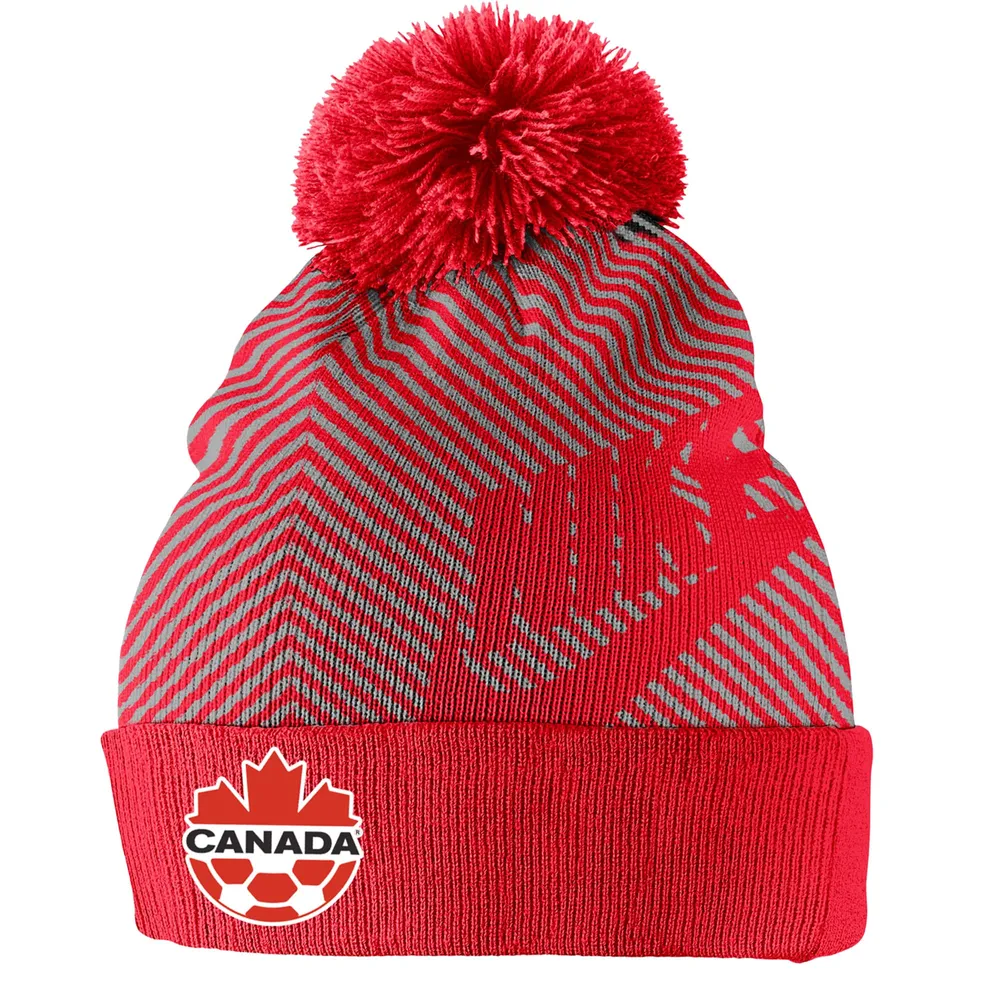 Nike Rouge Canada Soccer Futura pour hommes - Bonnet en tricot à revers avec pompon