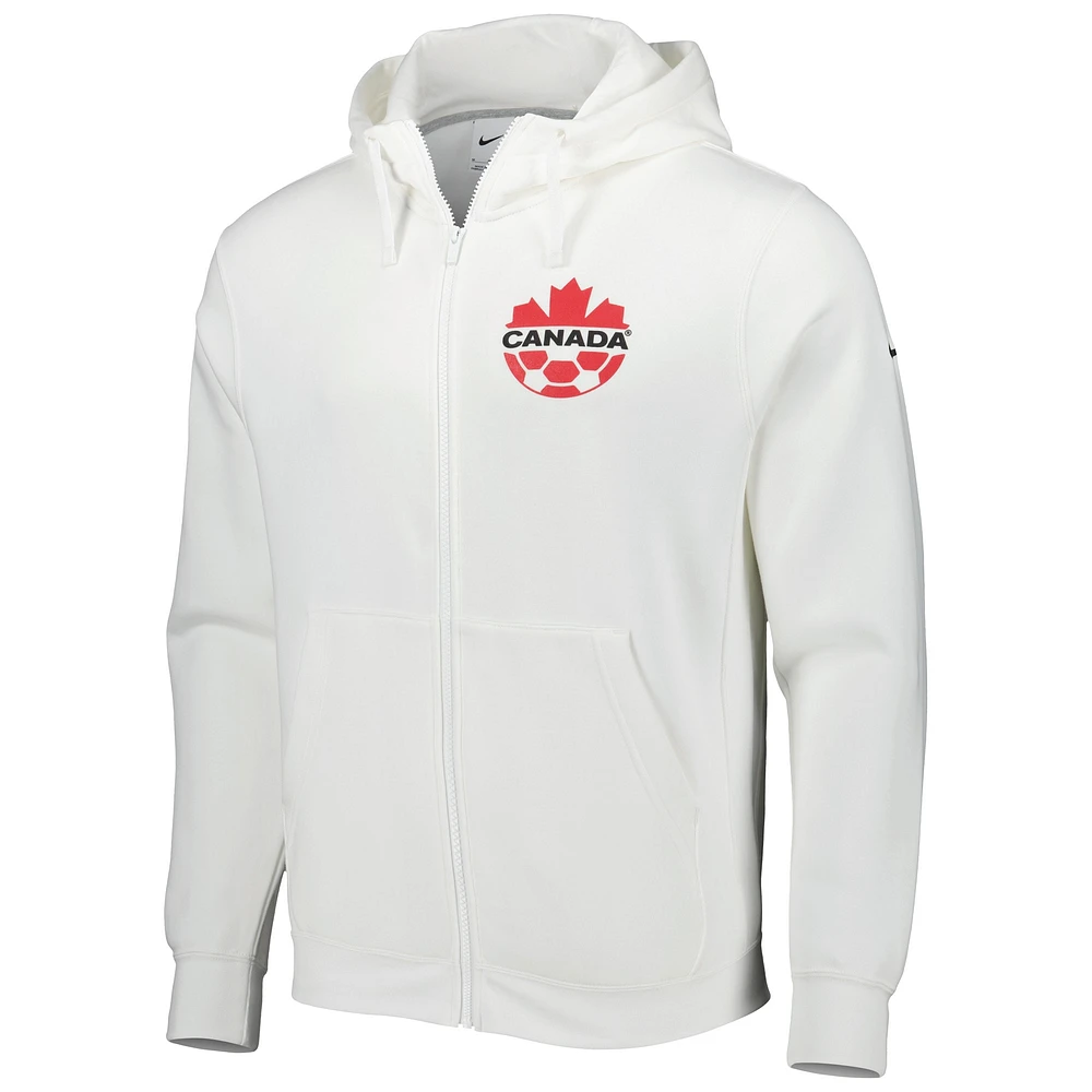 Chandail à capuchon glissière pleine longueur en molleton Canada Soccer Club Nike pour homme, blanc