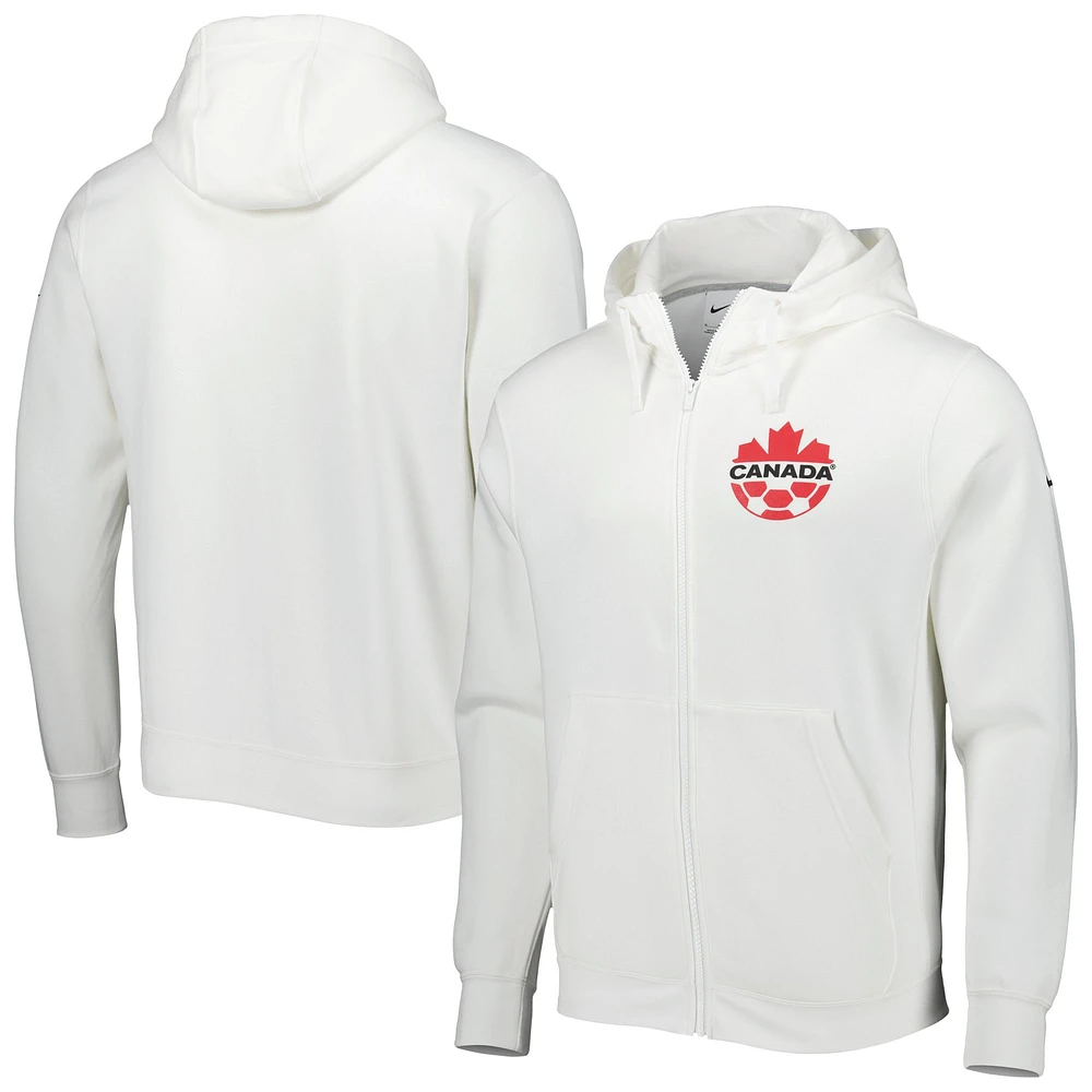 Chandail à capuchon glissière pleine longueur en molleton Canada Soccer Club Nike pour homme, blanc