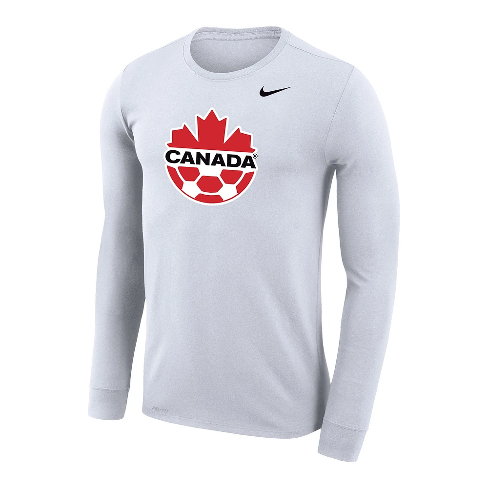 T-shirt à manches longues Legend Performance avec logo principal Canada Soccer pour homme, blanc, Nike