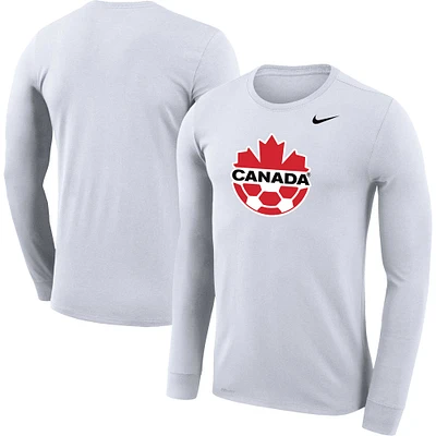 T-shirt à manches longues Legend Performance avec logo principal Canada Soccer pour homme, blanc, Nike