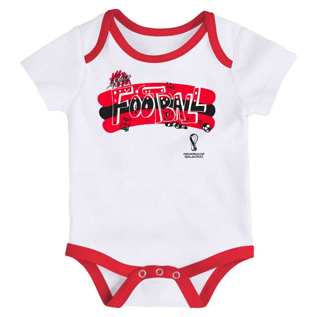 Coupe du Monde de la FIFA Qatar 2022 3-Pack Nouveau-né & Nourrisson Blanc/Rouge - Ensemble Body