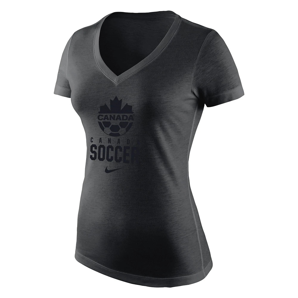 T-shirt à col en V ton sur trois mélanges Nike Canada Soccer pour femme, noir