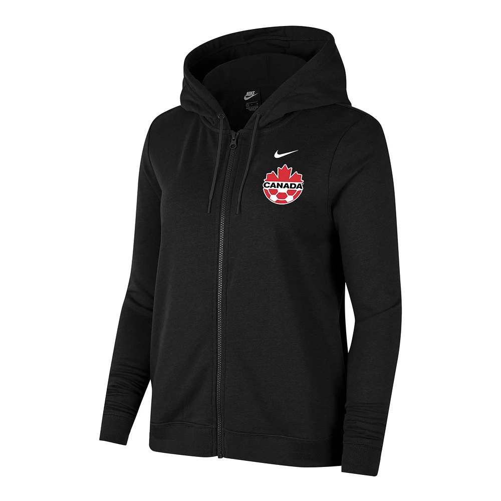 Chandail à capuchon glissière pleine longueur Nike Canada Soccer Varsity pour femme, noir