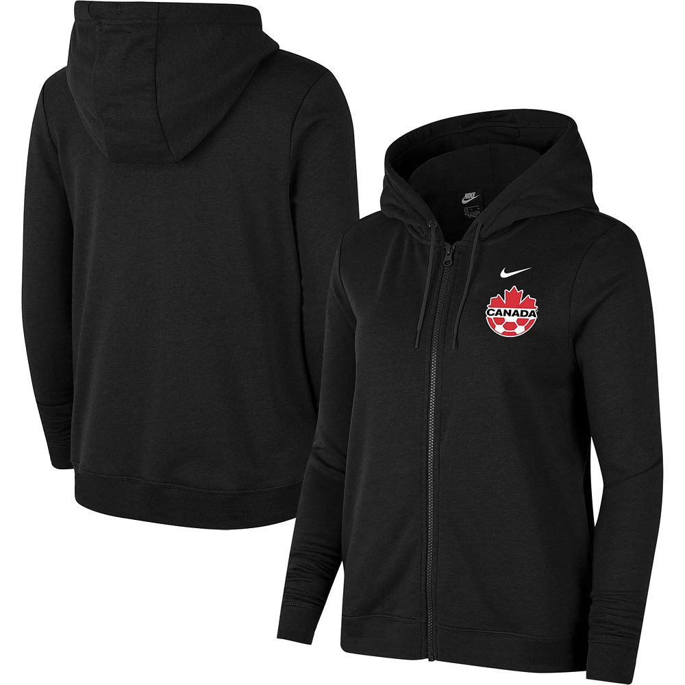 Chandail à capuchon glissière pleine longueur Nike Canada Soccer Varsity pour femme, noir