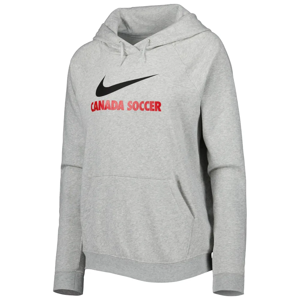 Chandail à capuchon raglan Nike Canada Soccer Lockup Varsity Fleece pour femme, gris chiné