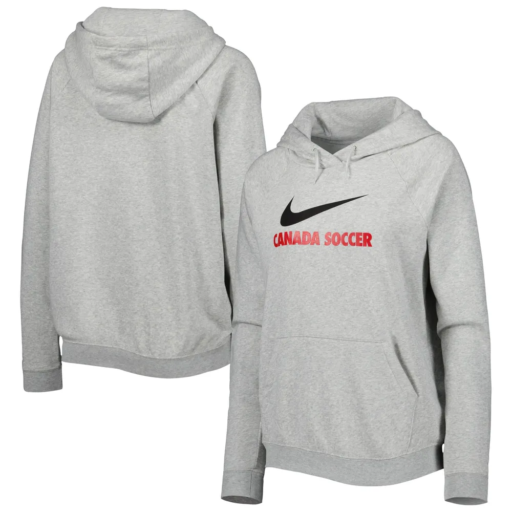 Chandail à capuchon raglan Nike Canada Soccer Lockup Varsity Fleece pour femme, gris chiné