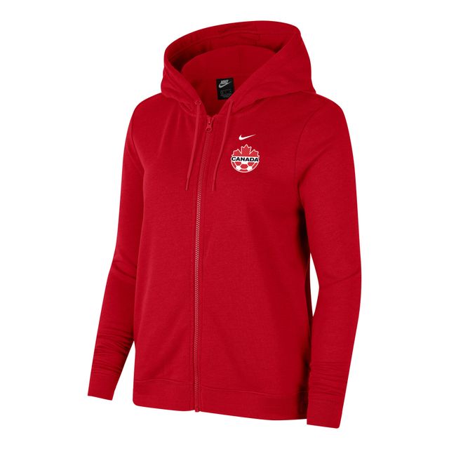 Chandail à capuchon glissière pleine longueur Nike Canada Soccer Varsity pour femme, rouge