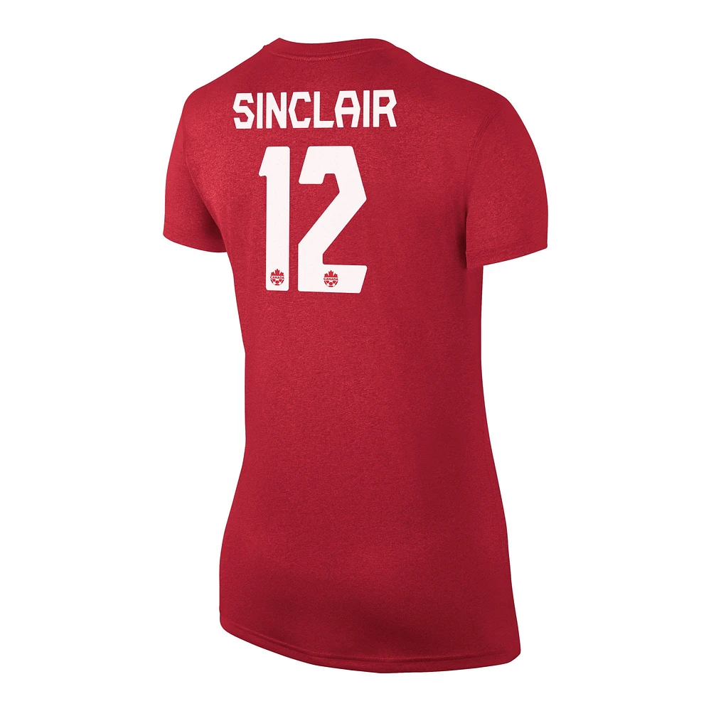 T-shirt avec nom et numéro de légende Canada Soccer pour femmes Nike Christine Sinclair, rouge