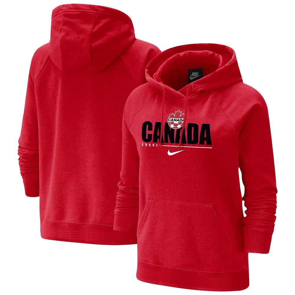 Chandail à capuchon raglan en molleton trois mélanges pour femmes de l'équipe nationale Nike Canada femmes, rouge