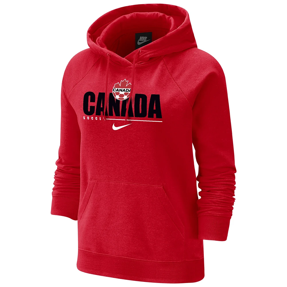 Chandail à capuchon raglan en molleton trois mélanges pour femmes de l'équipe nationale Nike Canada femmes, rouge