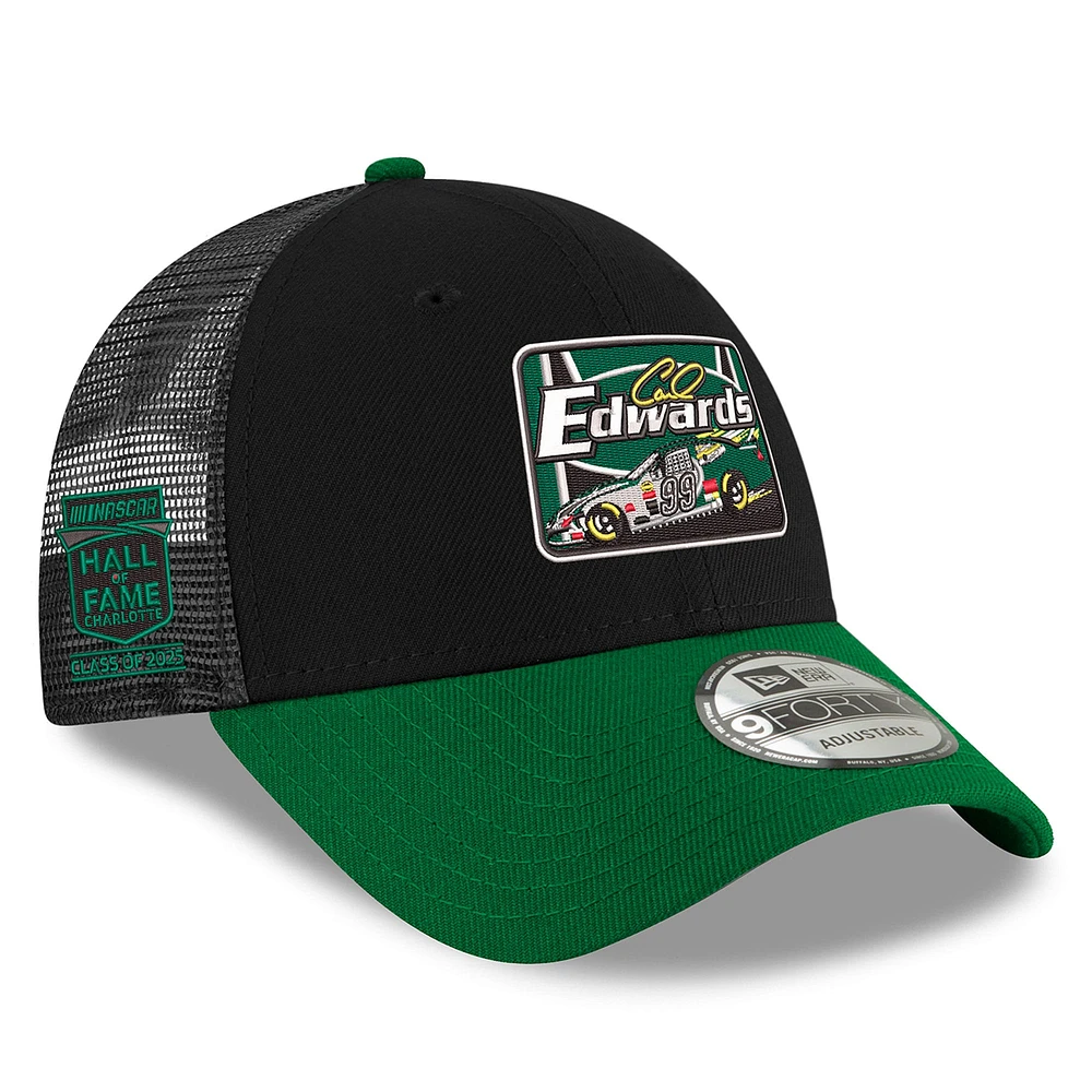 Casquette de camionneur ajustable 9FORTY 2025 NASCAR Hall of Fame de Carl Edwards pour homme New Era noire/verte