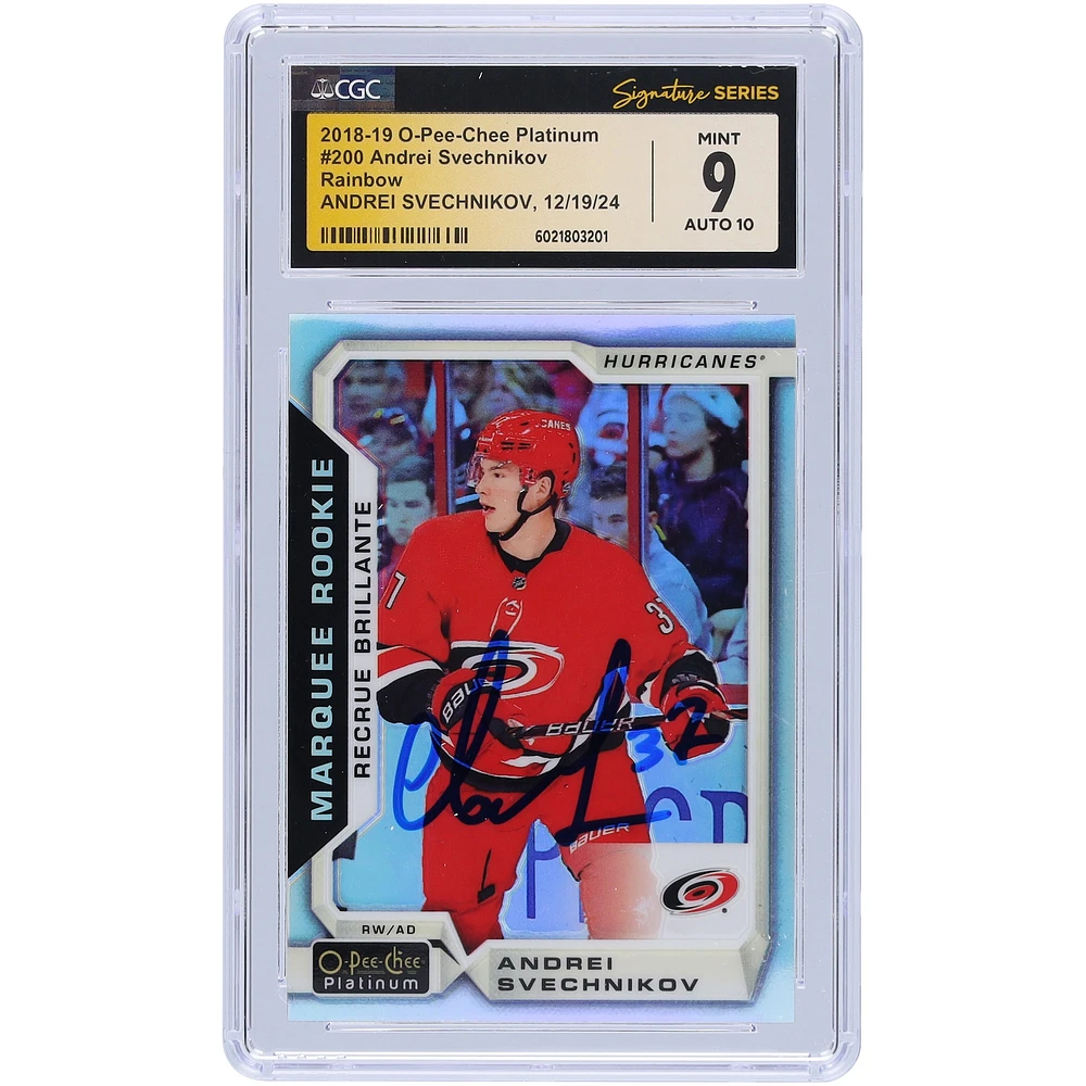 Andrei Svechnikov Carolina Hurricanes Autographed 2018-19 Upper Deck O-Pee-Chee Platinum Rainbow #200 CGC Fanatics Witnessed Authenticated /10 Rookie Card