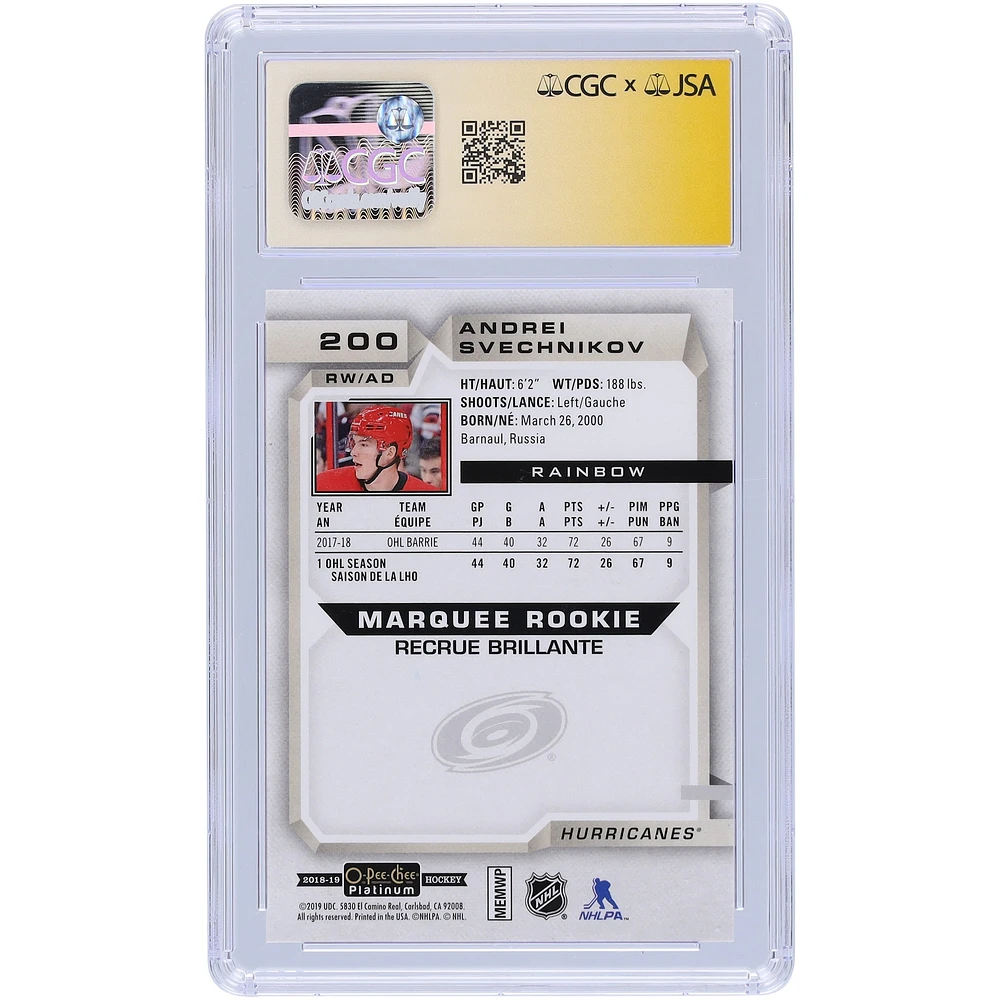 Andrei Svechnikov Carolina Hurricanes Autographed 2018-19 Upper Deck O-Pee-Chee Platinum Rainbow #200 CGC Fanatics Witnessed Authenticated Auto 10 Rookie Card