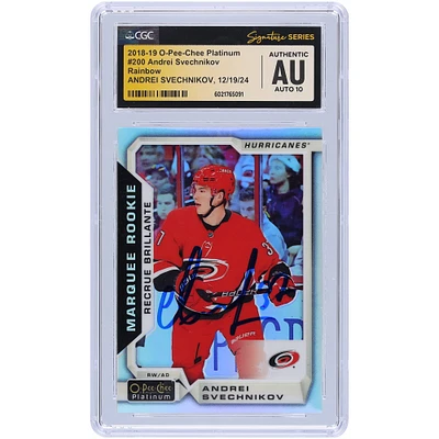 Andrei Svechnikov Carolina Hurricanes Autographed 2018-19 Upper Deck O-Pee-Chee Platinum Rainbow #200 CGC Fanatics Witnessed Authenticated Auto 10 Rookie Card