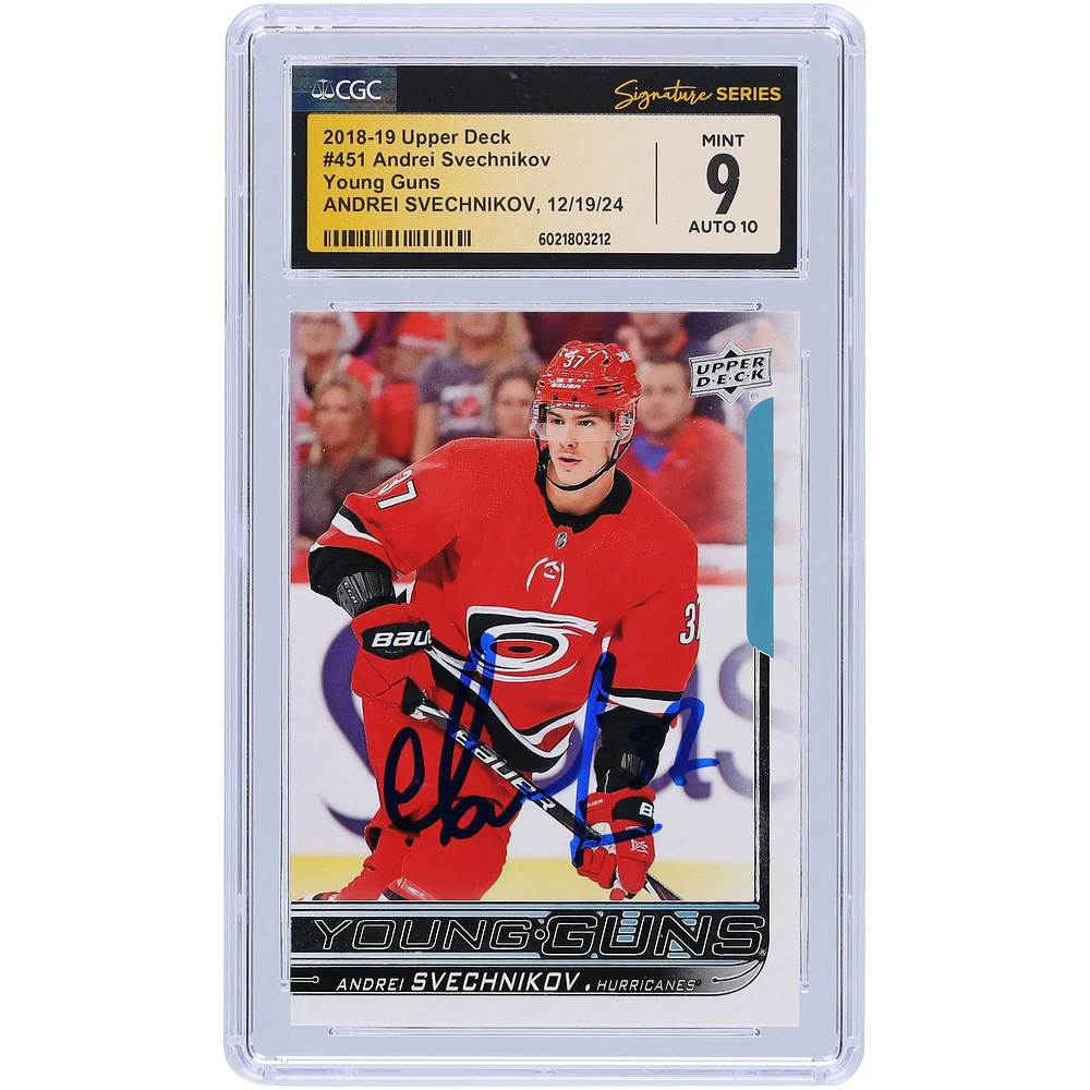 Andrei Svechnikov Carolina Hurricanes Autographed 2018-19 Upper Deck Series 2 Young Guns #451 CGC Fanatics Witnessed Authenticated /10 Rookie Card